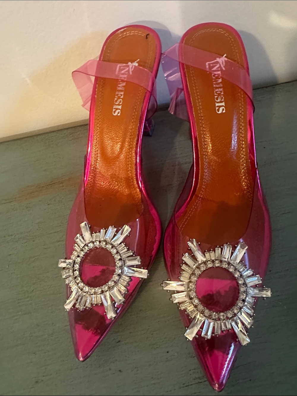 & Other Stories Hot Pink Crystal-Embellished Pointed Mules